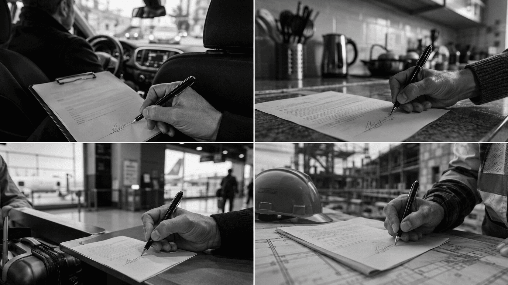 Cuatro personas firmando desde el móvil en cuatro contextos distintos